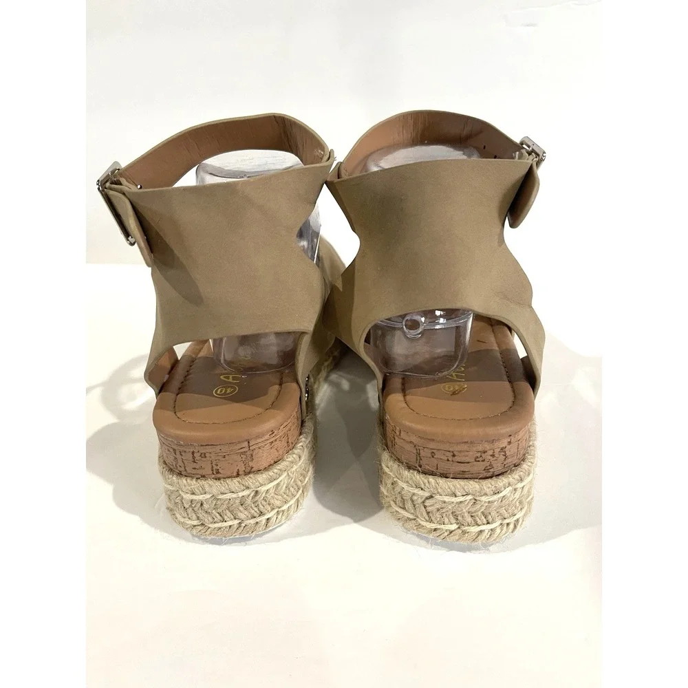 Open Toe‎ Buckle Ankle Strap Espadrilles Tan Size Size 9